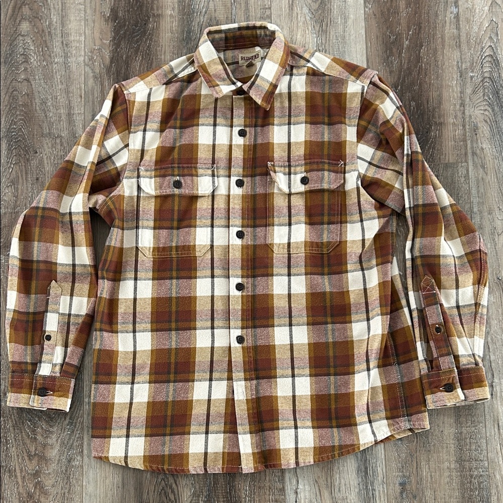 Redhead Men's Brown and Cream Plaid Shirt